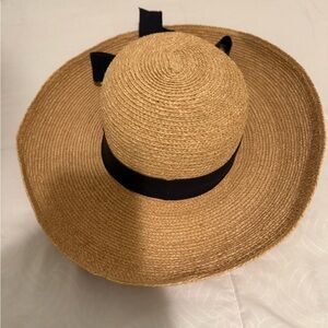 Helen Kaminski Wide-Brim Straw Hat with Black Ribbon